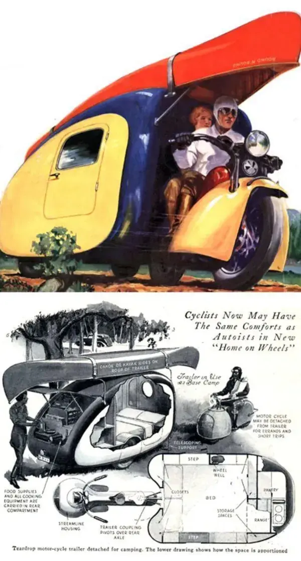 Motorcycle Camper Trailer: Source Popular Science Magazine 1930's...