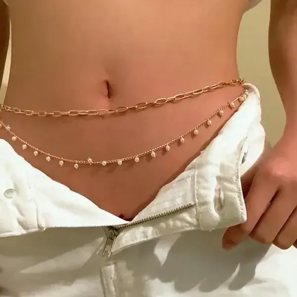 Trendy Sexy Double Layer Multi layer Belly Chain Fashion Bikini Waist Link Necklaces Body Jewelry