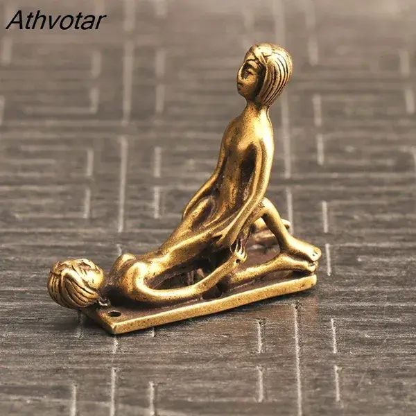 Athvotar Mini Vintage Brass Sexy Decorative Keychain Ornament Craft Figurines 2-Posture For Home Bar Party Desk Decoration Gift 601-1 G