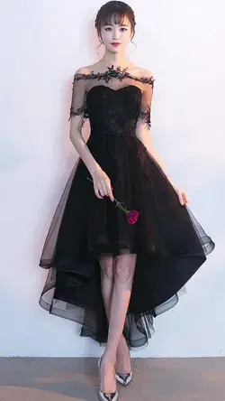 New Arrival 2 Pieces Black Front Short Long Back Homecoming Dresses Graduation Prom Dress LD1262