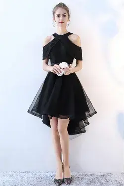 Chic Black Tulle High Low Homecoming Prom Dress - Free Shipping