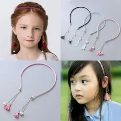 lianfudai Children's Super Fairy Pearl hairband cuteKorean Lady Princess tassel headband girl with fake earrings hairclip hair accessories - F