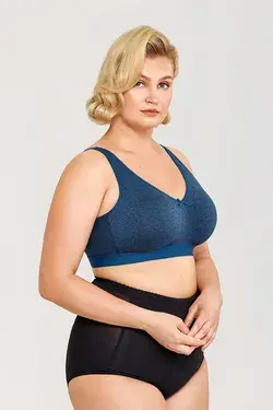 Indigo Gray Wireless Cotton bra Plus Size Sleep Unlined for Women Blue / D / 38