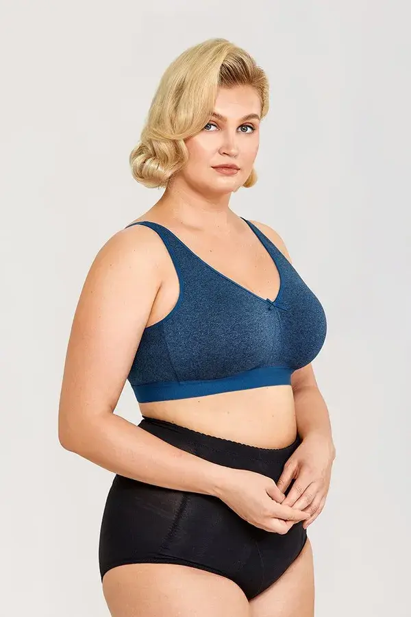Indigo Gray Wireless Cotton bra Plus Size Sleep Unlined for Women Blue / D / 38
