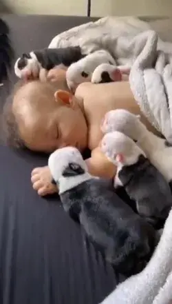 Cute baby sleep with cutest puppy 🥰🤩😘