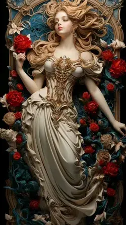 gorgeous porcelain woman with red roses art