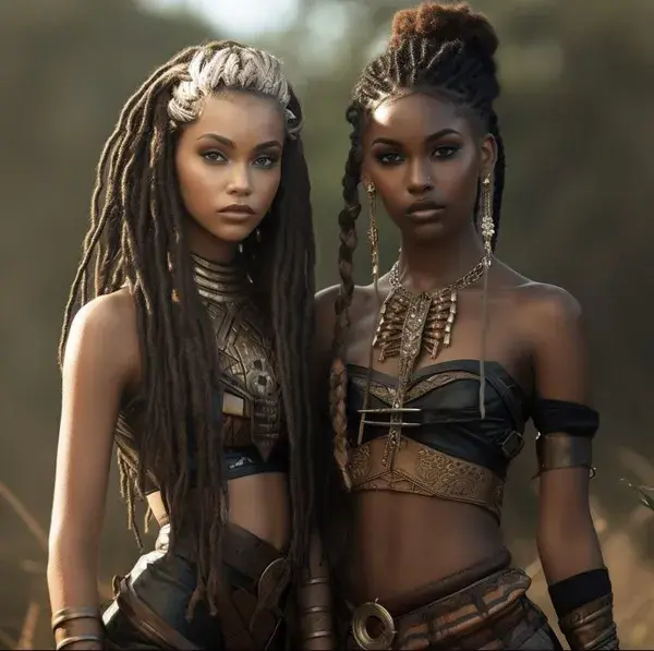 Twins in gothic tribal wear