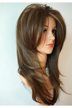 Long Layered light Brown with Blonde wig Balayage color wig with brown with blonde highl