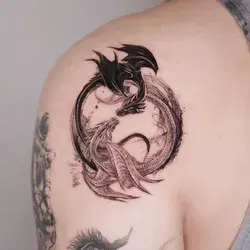 Dragon circle tattoo by @mammon_black⁠ who visits Mexico City in June+July