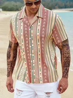 Men Geo Print Lapel Neck Shirt Without Tee