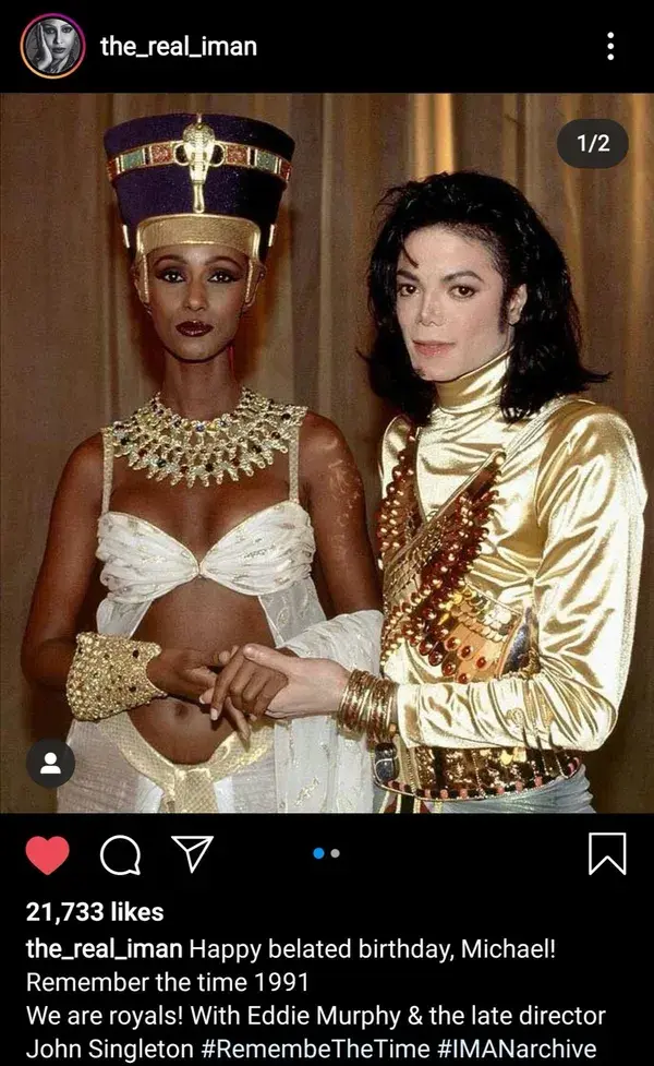 Iman wishes a happy birthday to Michael Jackson on Instagram (2020)