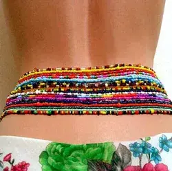 African Waist Beads Belly Chain Body Jewelry Bohemian Style Elastic Colorful Rice Bead Waist Chain for Women