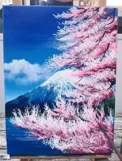 Cherry Blossoms in Mt Fuji Landscape with Acrylic Painting 🗻🌸