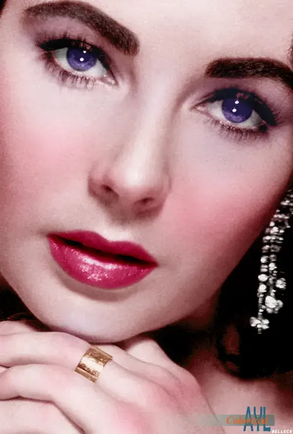 Elizabeth Taylor, up close, colorized from a 1954 photo