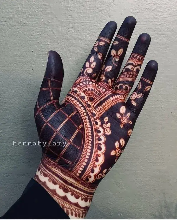 Front hand mehndi design for brides.