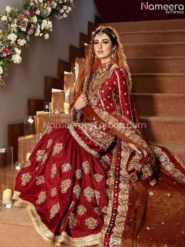 Elegant Pakistani Maroon Wedding Dress Online #BB225 - LARGE