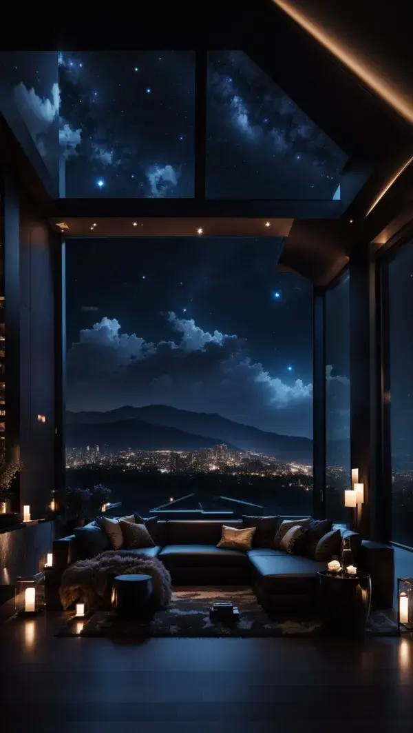 Dark luxury house at night