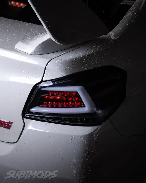 Spec-D Optic Style Sequential LED Tail Lights Black Housing w/ Clear Lens and White Bar 2015-2021 WRX / 2015-2021 STI