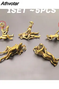 Athvotar 5PCS Vintage Pure Brass Sexy Decorative 5 Posture Ornament Craft Figurines For Home Bar Party Desk Decoration Funny Gift 508-1 1set(5pcs)