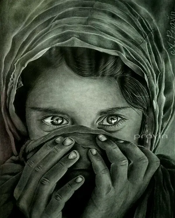 Beautiful Poor Beggar Girl Pencil sketch
