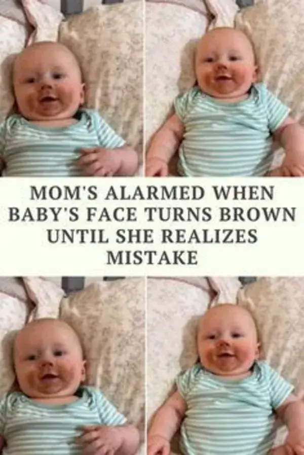 Mom's alarmed when baby's face turns brown until she realizes mistake