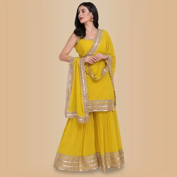 Elegant Garara Set with Gold Accent - Yellow - M / Yellow