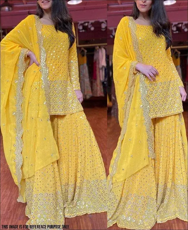 Yellow Sharara suit Designer All sizes are available . Buy Now