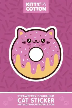 Strawberry Doughnut Cat Sticker by Kitty Cotton