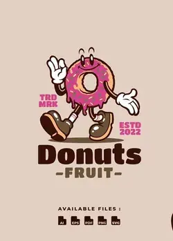 Donuts Retro Vintage Mascot Character Logo Template AI, EPS