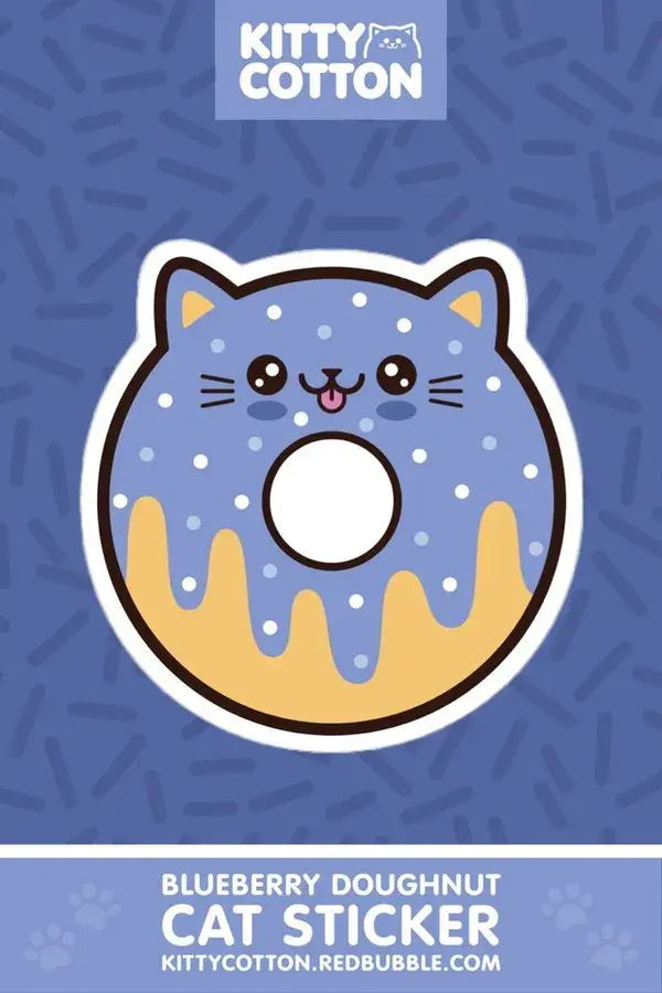 Blueberry Doughnut Cat Sticker by Kitty Cotton