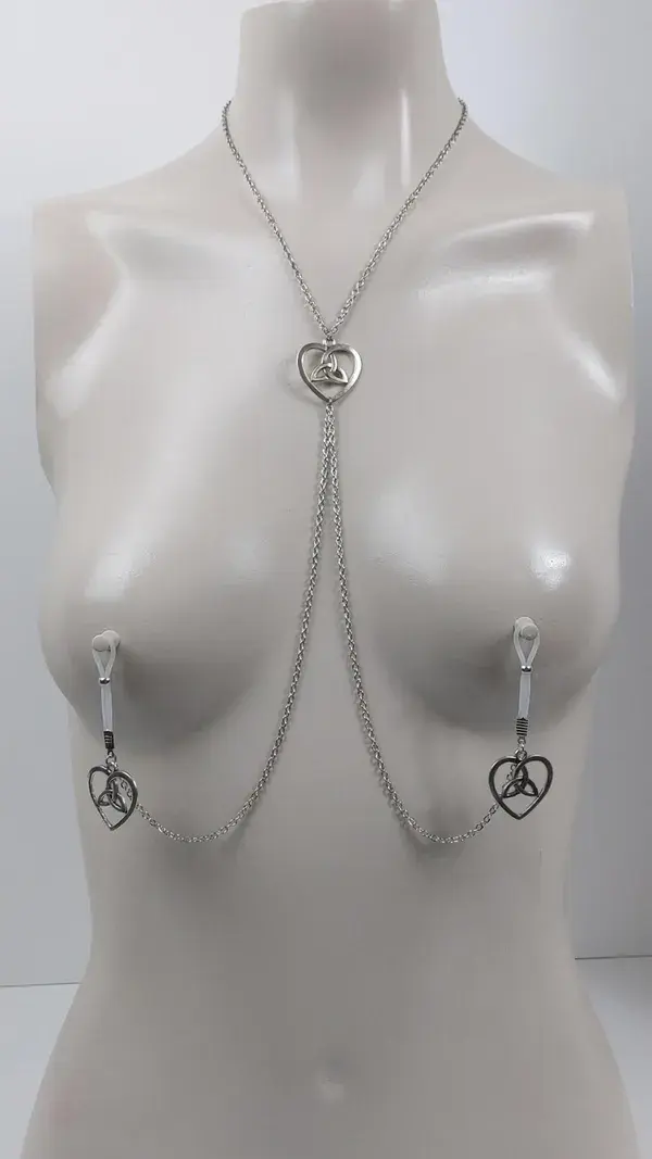 Celtic knot heart necklace with attached nipple nooses or Nipple Clamps