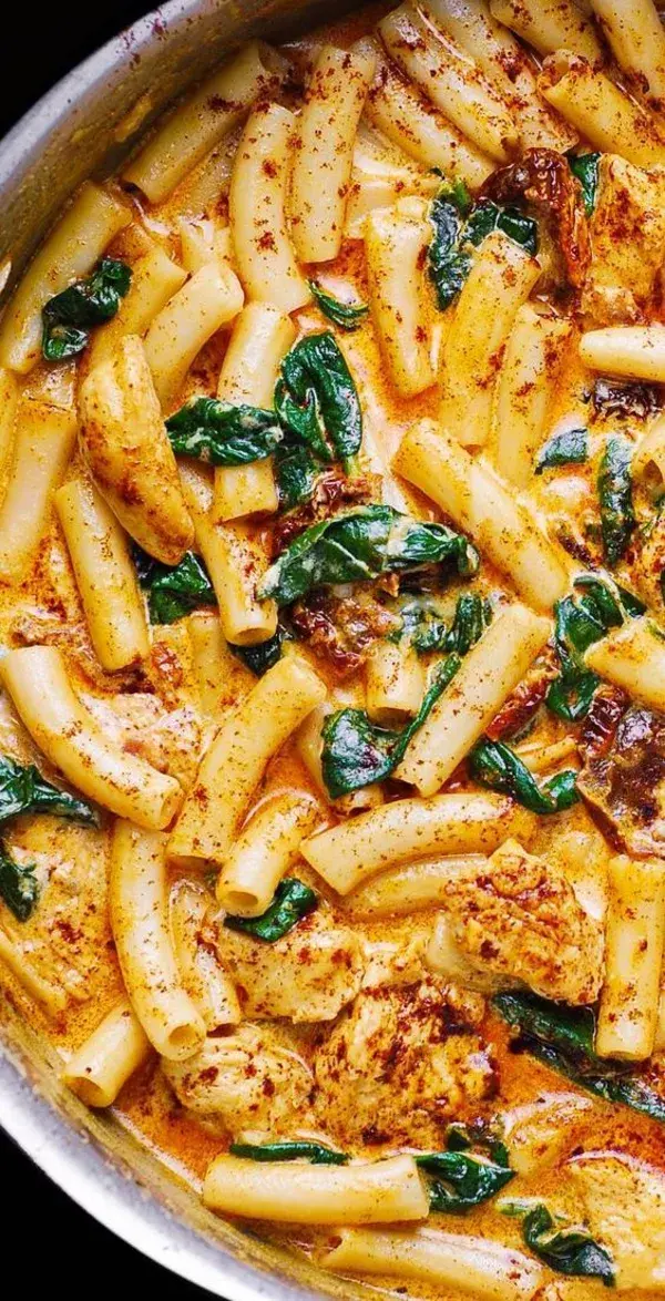 Asiago Cheese Chicken Pasta with Spinach