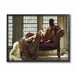 Stupell Industries Alluring Female Nude on Chair with Blanket Framed Wall Art - Brown