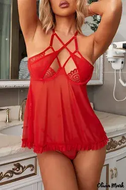 Olivia Mark - Black lingerie set with straps on the chest - Red lingerie set with straps on the chest / S