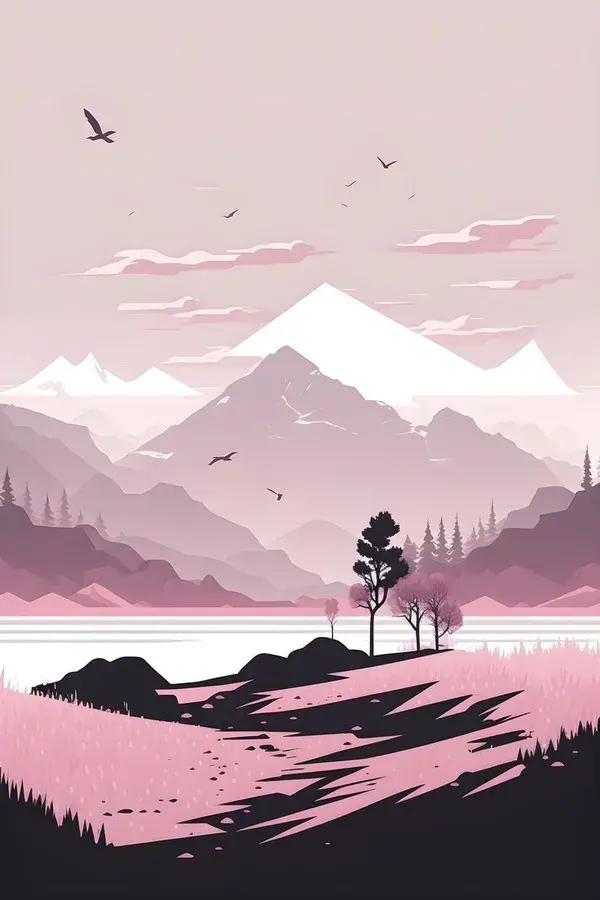 white pink minimalist illustration of nature and landscape