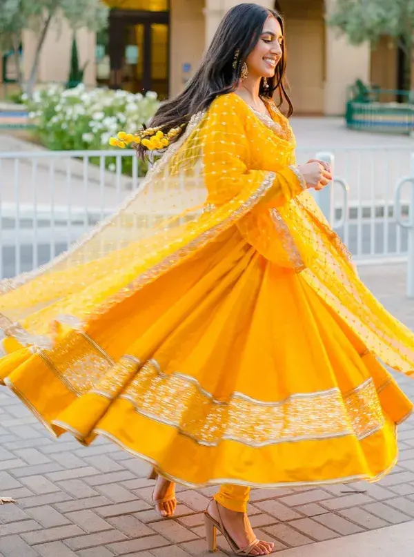 Wildflower Mustard Anarkali Suit - M / Custom Color