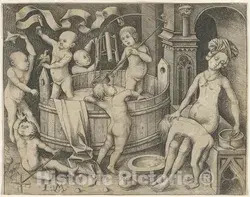 Art Print : The Childrens Bath, Israhel Van Meckenem, 1495, Vintage Wall Decor : - 24in x 18in