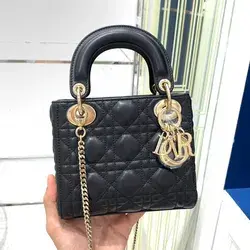 Dior Lady DIOR MINI 17cm Black Sheepskin Gold Buckle Authentic replica