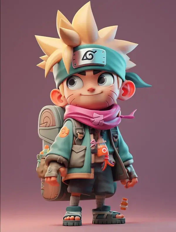 Naruto, 3D toys,3d rendering, ip, chibi, cute little boy, rick owen style