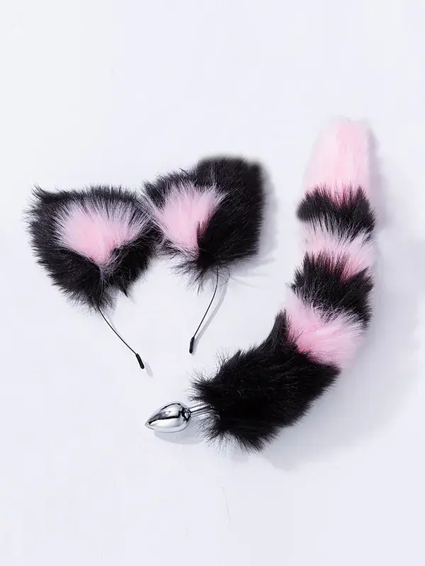 2pcs Fuzzy Fox Ear Decor Butt Plug , Buttplug Sex Toys For Beginner ,  Women & Men