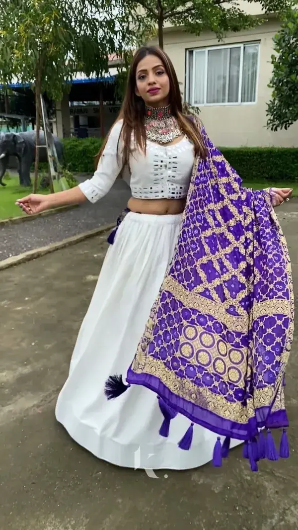 White Pure Cotton Mirror Work Fully Stitched Lehenga Choli, White Lehenga, Designer Lehenga, Lehenga