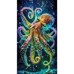 Diamond Painting Kit, Diy 5d Diamond Painting, Octopus Full Diamond Art Painting Crafts, Home Wall Decoration 16x27 Inches