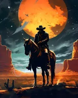 Cowboy Galloping His Horse Mojave Desert Poster Old West Giclée Art