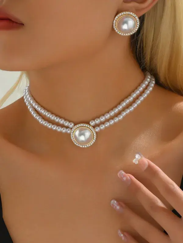 3pcs/set Elegant Plastic Faux Pearl Decor Jewelry Set For Women For Daily Life