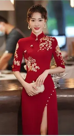 Traditional Chinese Dress Chinese Wedding Dress Qipao Dress Red Cheongsam dress tea ceremony dress red qipao Chinese Bride dress Bridal gown