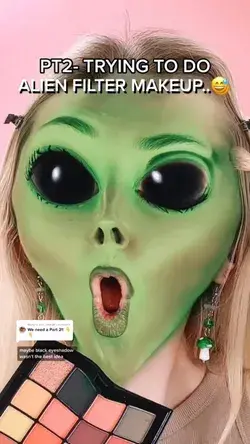 Alien filter makeup challenge, dewy makeup, green eyeshadow looks, creative makeup ideas simple