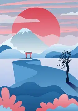Japanese Sunrise Vector Art