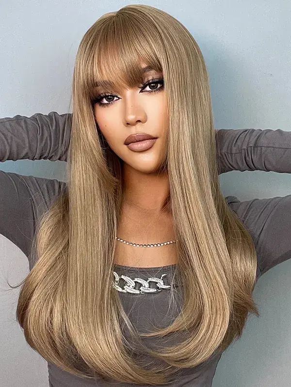 Natural Long Synthetic Wig With Bangs