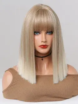 Ombre Short Straight Synthetic Wig With Bangs