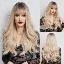 Long Hair With Bangs Natural 26inch Ombre Blonde | Color: Tan | Size: Os